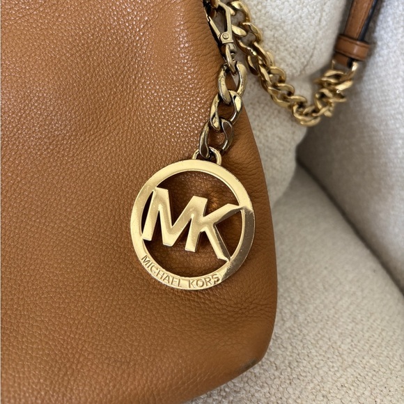 Michael Kors jet set chain pebble cognac tan leather messenger Crossbody purse - Picture 3 of 11
